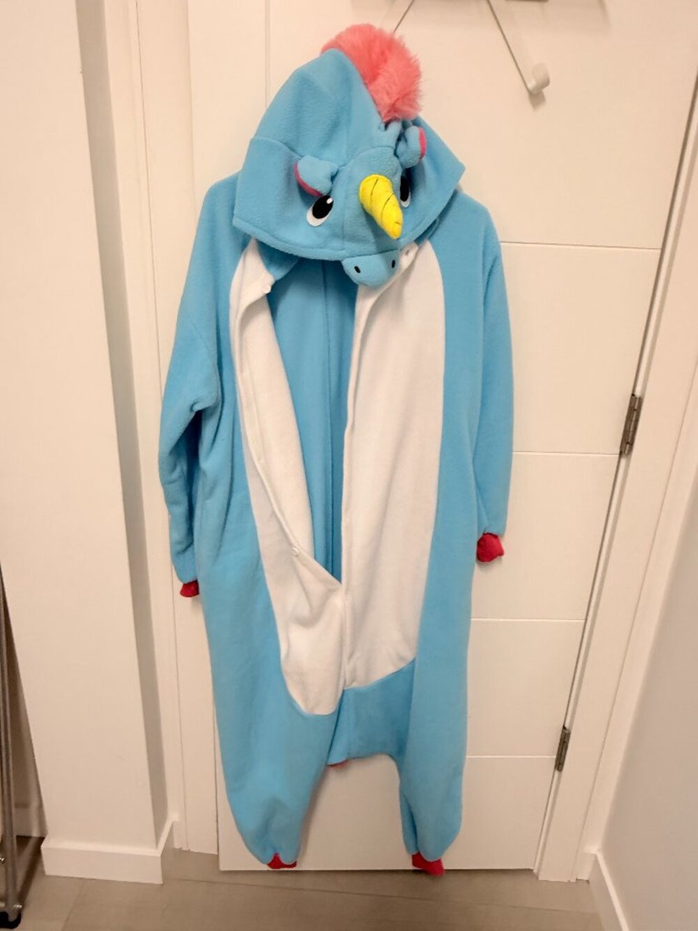 Blue Unicorn Onesie Costume Adult L, Fleece Hooded Kigurumi Pajamas